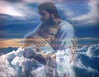 jesus and man hugging in clouds jesus and man hugging in clouds