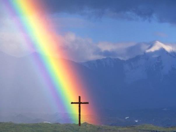 Rainbow and cross